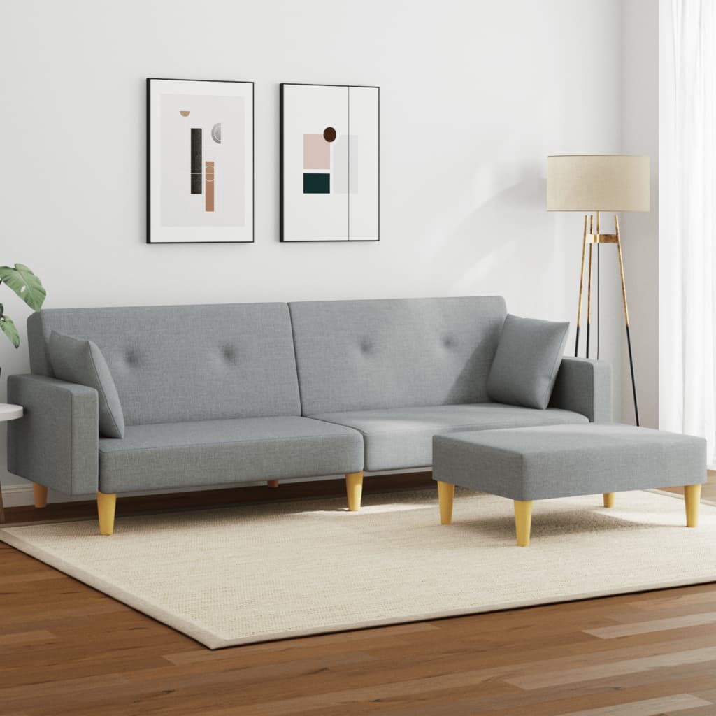 Sofá Cama De 2 Plazas Con Taburete Tela Gris Claro / Vetonek_2