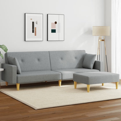 Sofá Cama De 2 Plazas Con Taburete Tela Gris Claro / Vetonek_2