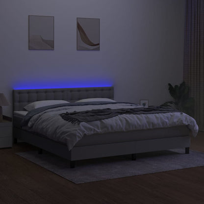 Cama Box Spring Colchón Y Luces Led Tela Gris Claro 180x200 Cm / Vetonek_3