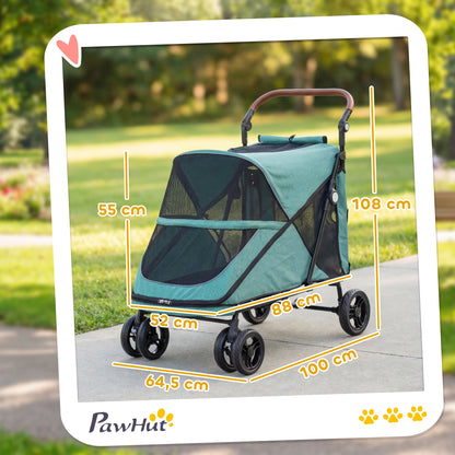 Pawhut Carrito Para Perros Plegable Con Un Botón Hasta 30 Kg Suspensión Turquesa_2