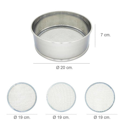 Harinero Tamizador Acero Inoxidable Ø 20 Cm. Con 3 Mallas Intercambiables_1