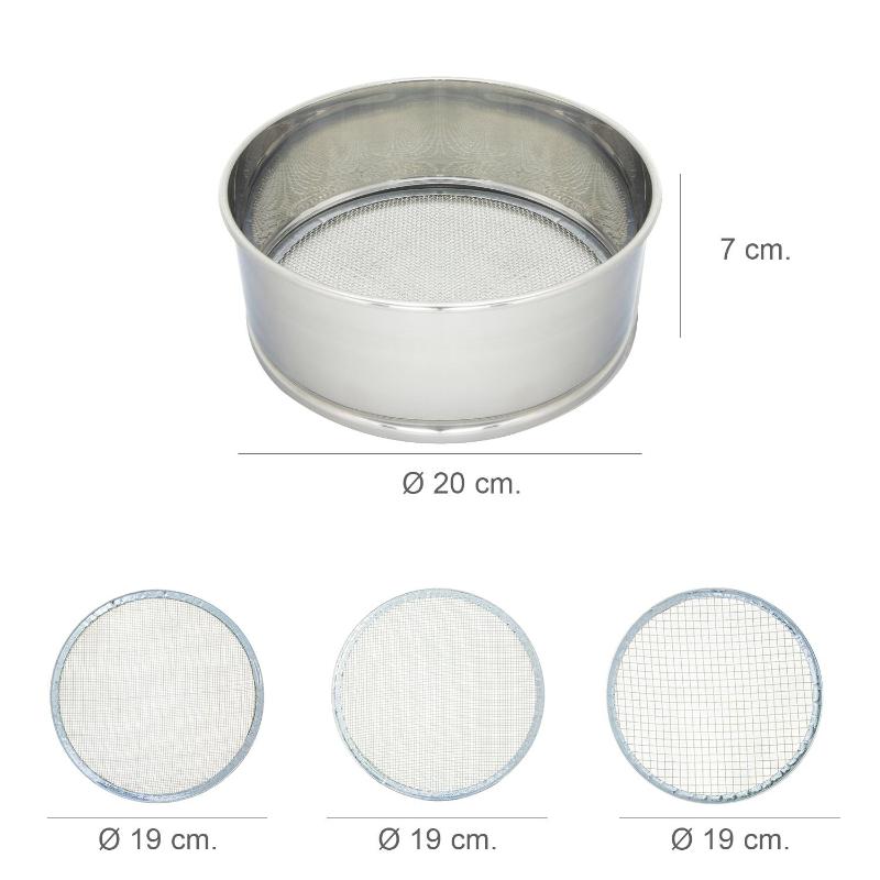 Harinero Tamizador Acero Inoxidable Ø 20 Cm. Con 3 Mallas Intercambiables