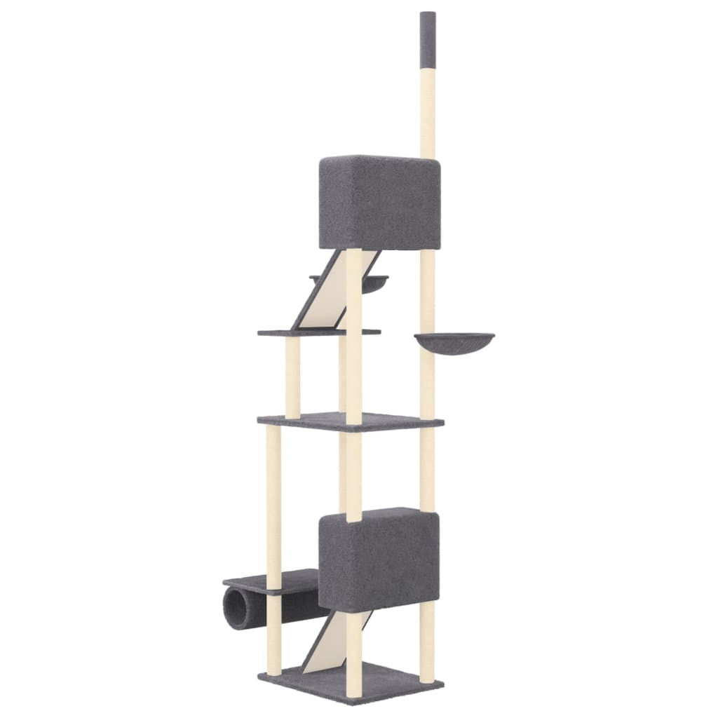 Vidaxl Árbol Rascador Para Gatos Suelo A Techo Gris Oscuro 277-303 Cm_4