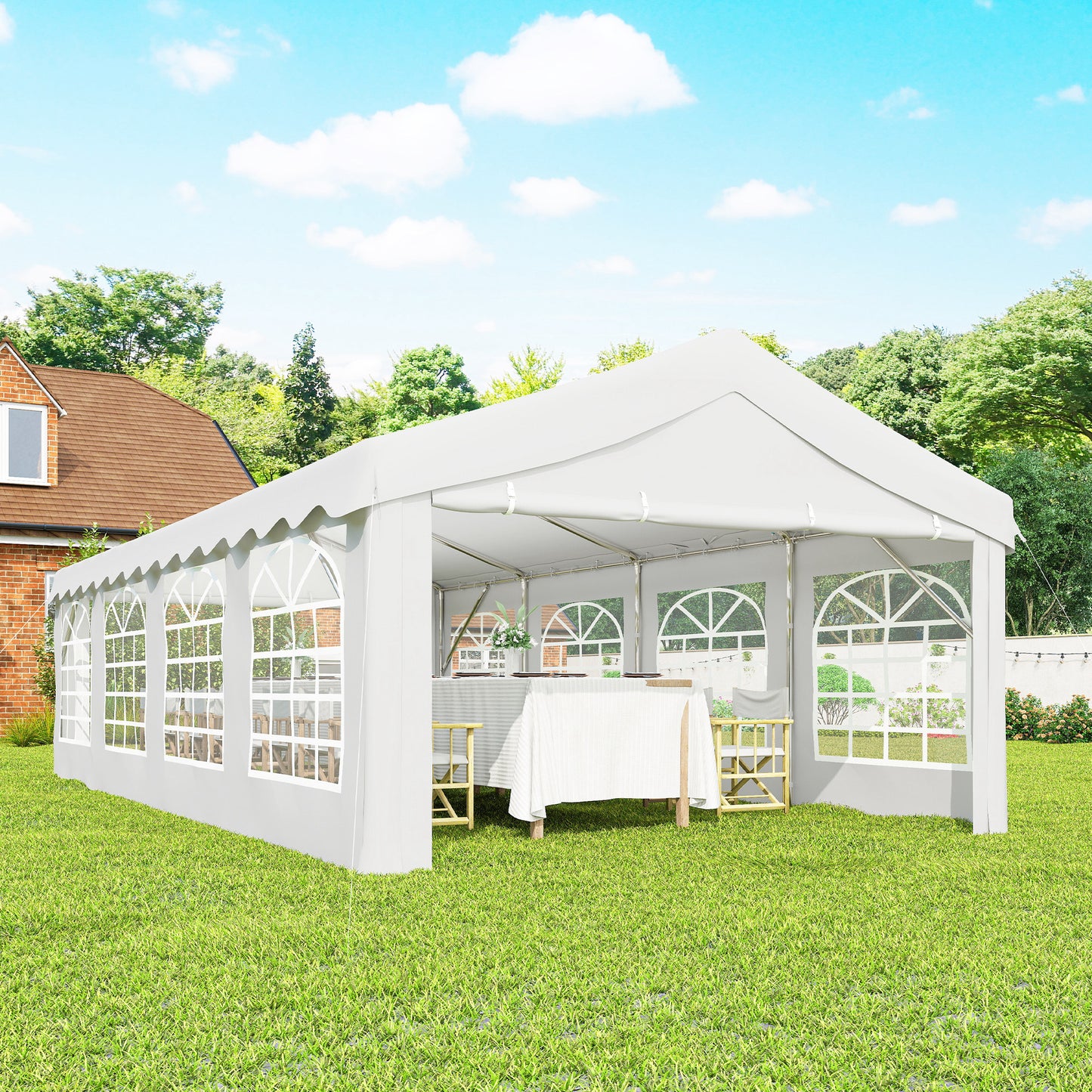 Outsunny Carpa Para Fiesta 4x8 M Con Paredes Extraíbles Puerta Y Ventanas Blanco_3
