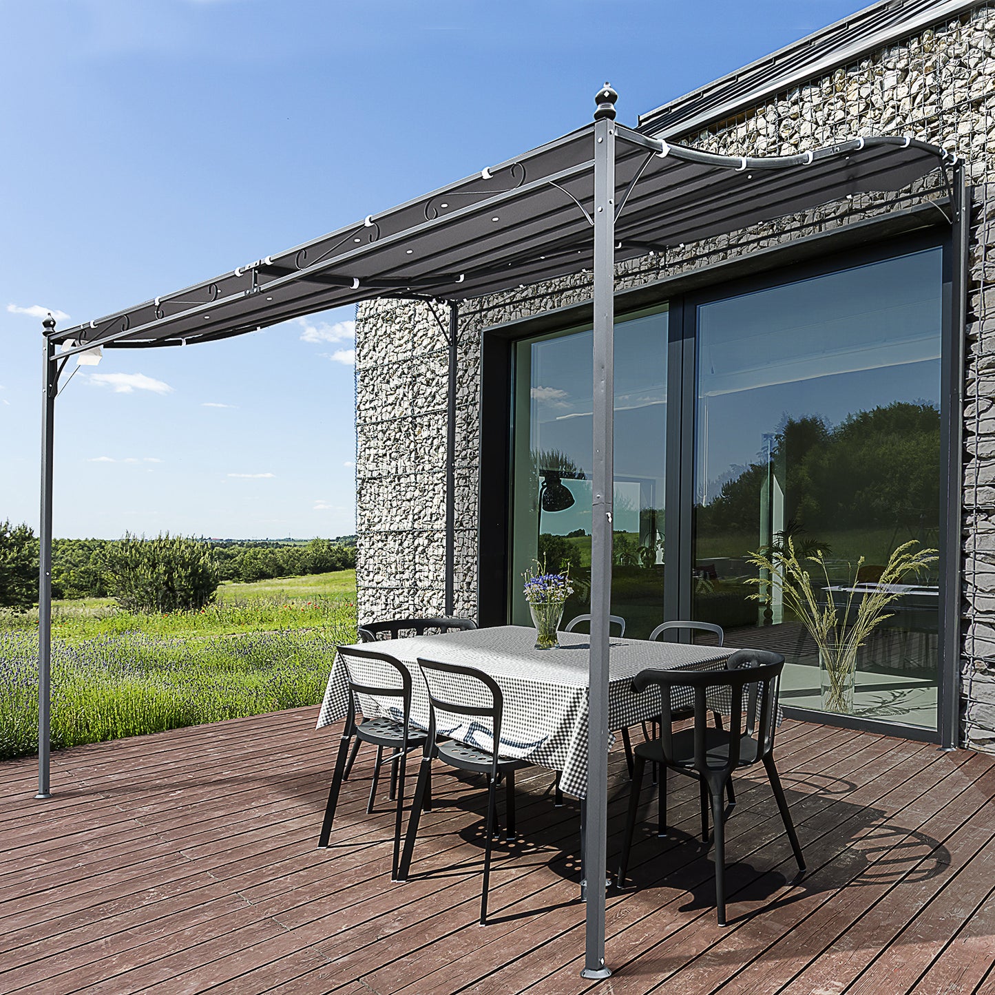 Outsunny Pérgola De Jardín 3x3m Cenador Con 16 Orificios De Drenaje Para Patio_1
