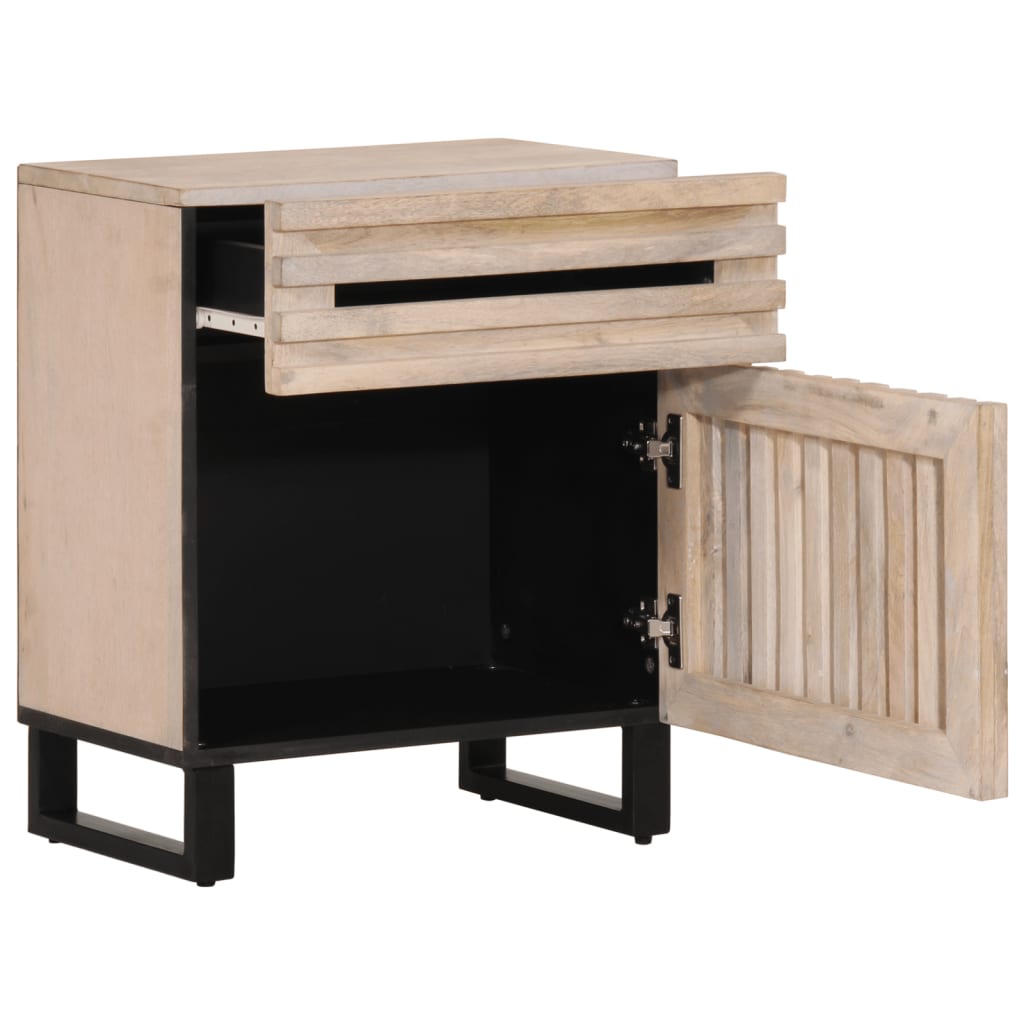 Mesita De Noche Madera Maciza De Mango Blanca 50x34x60 Cm_3