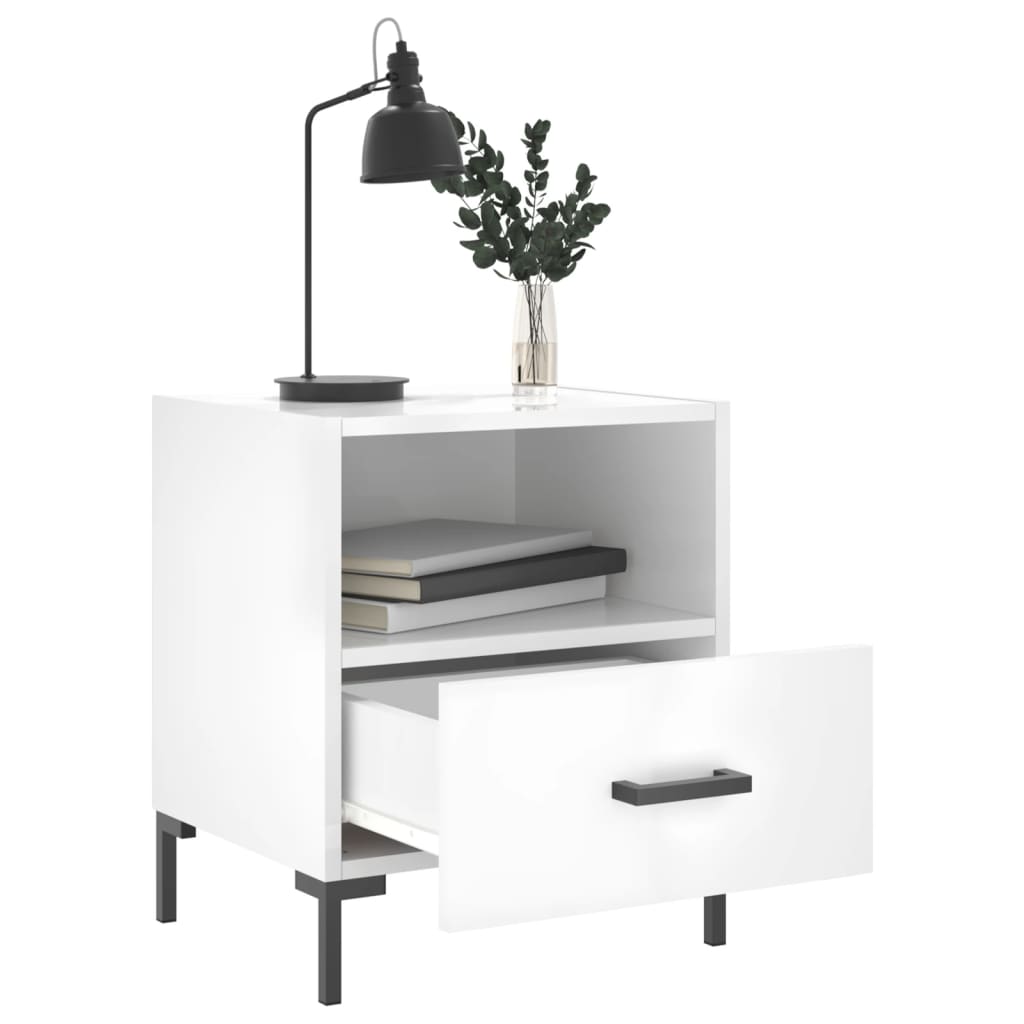 Mesita Noche 2 Uds Madera Ingeniería Blanco Brillo 40x35x47,5cm_1