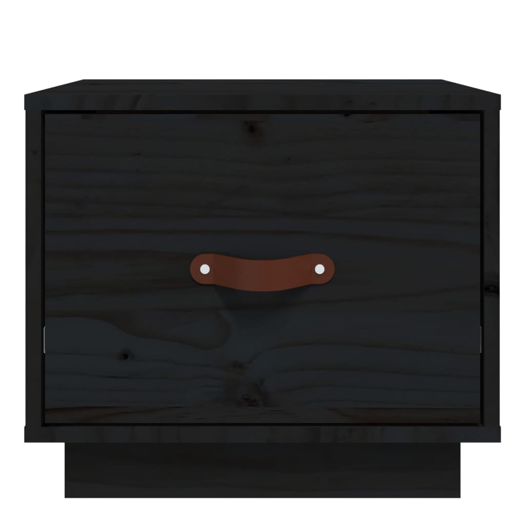 Mesita De Noche Madera Maciza De Pino Negro 40x34x35 Cm_3