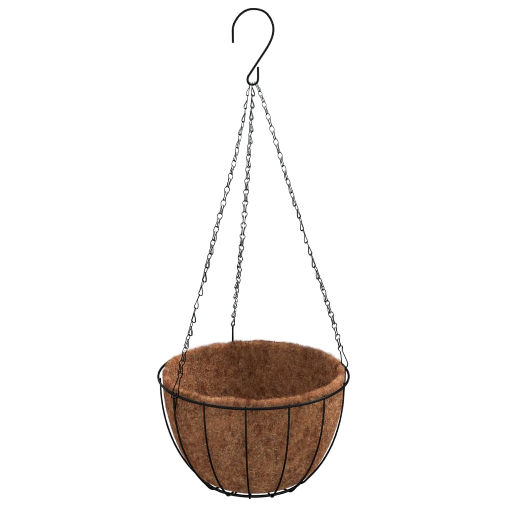 Macetas Colgantes 4 Uds Revestimiento Coco Acero Negro Ø40x63cm_3