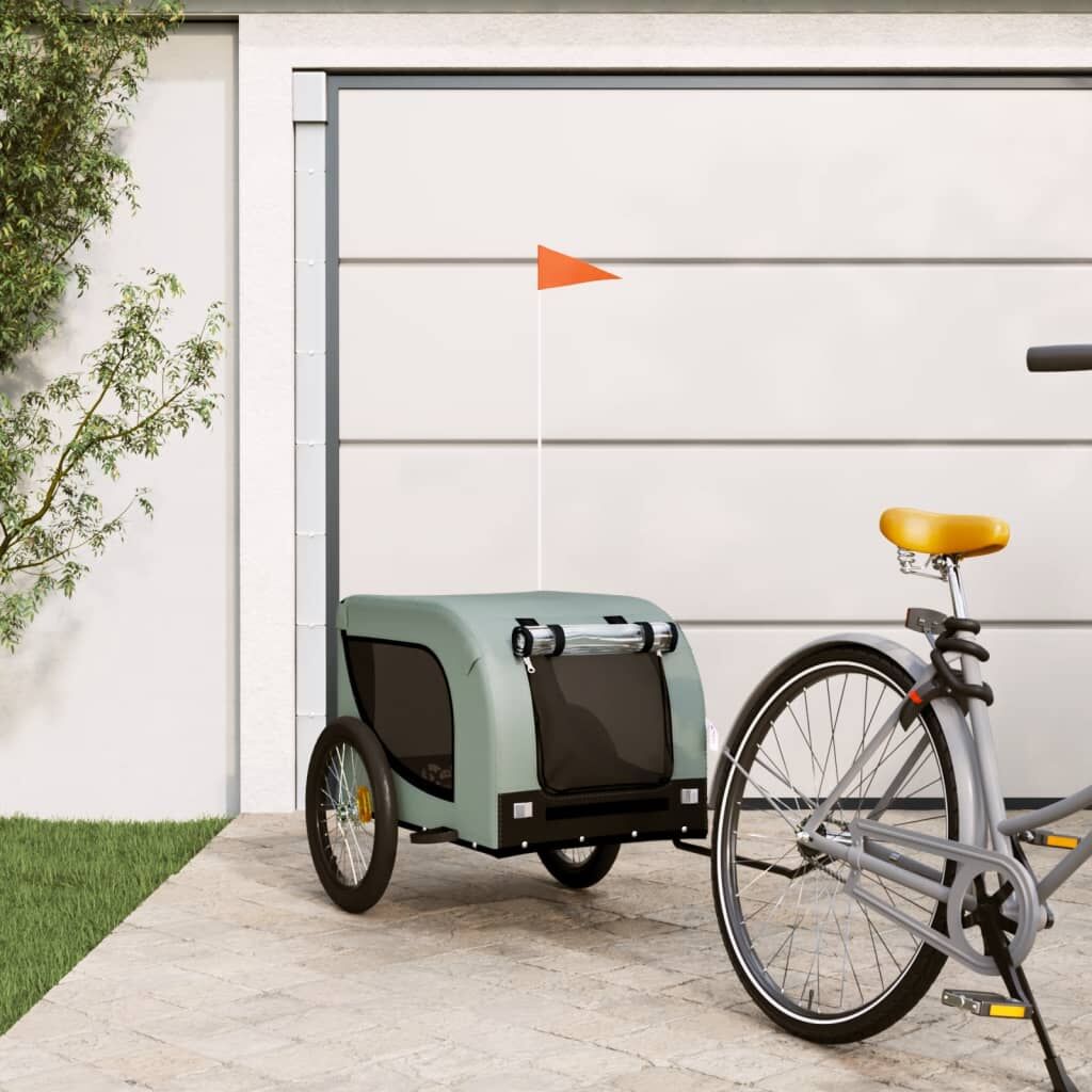 Vidaxl Remolque De Bicicleta Mascotas Hierro Tela Oxford Gris Negro_1