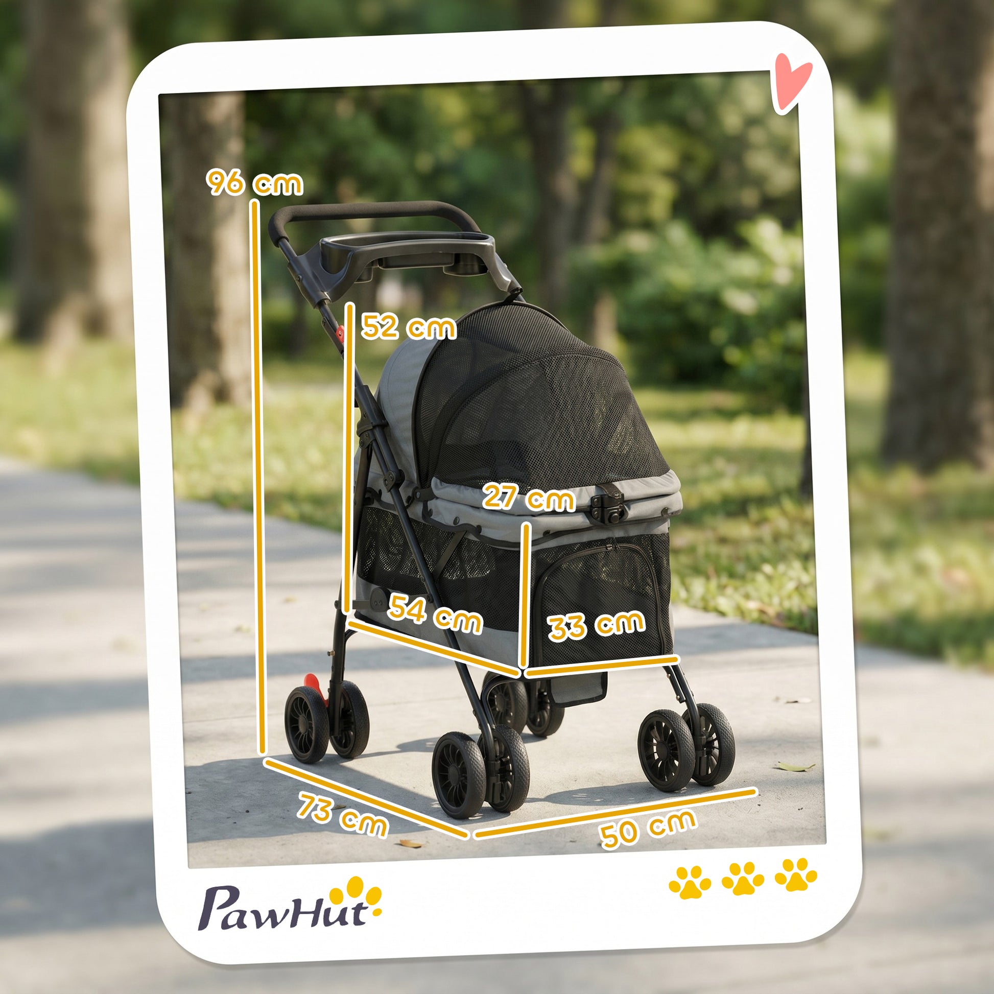 Pawhut Cochecito Para Perros Plegable De 4 Ruedas Ventanas De Malla Y Cojín Gris_2