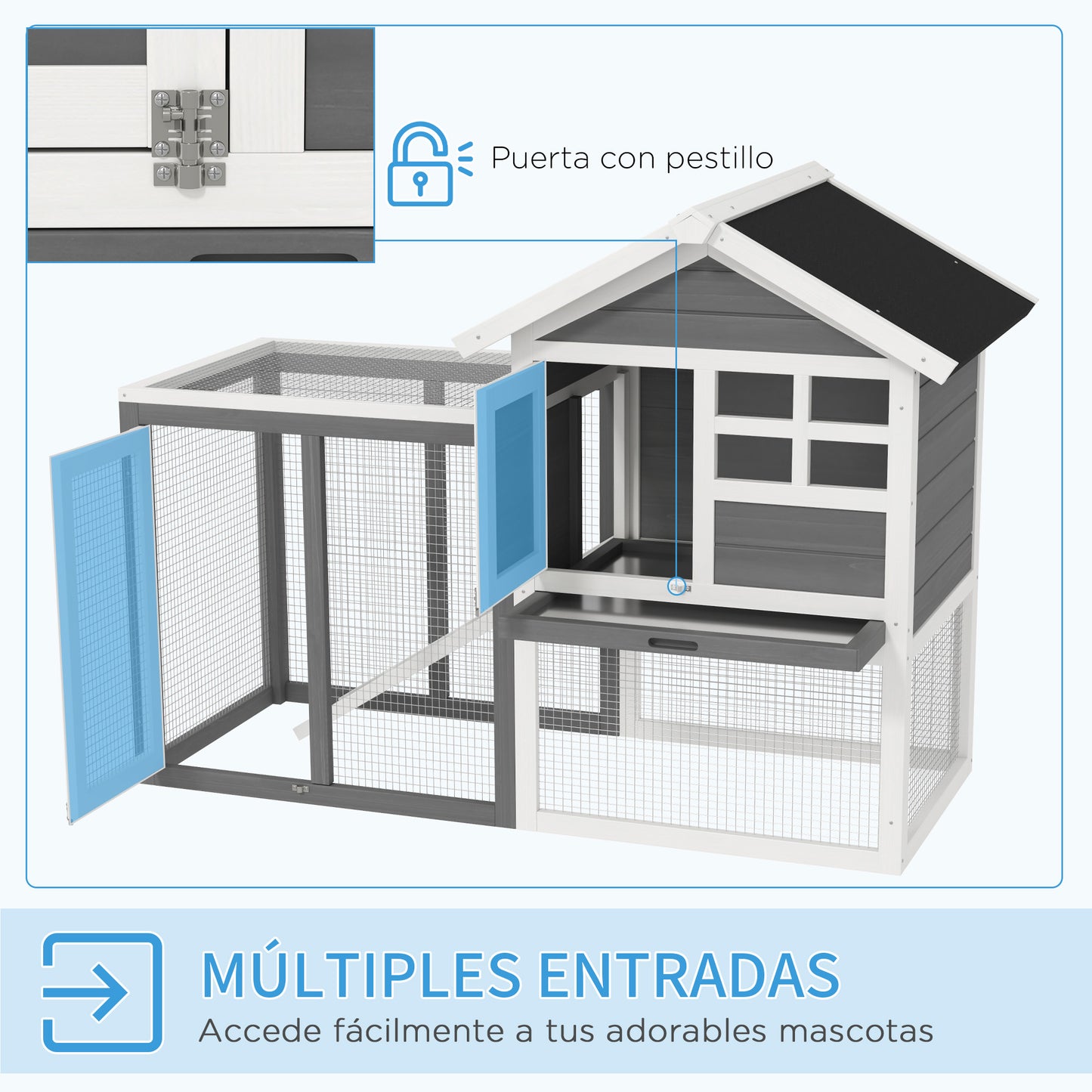 Pawhut Conejera De Madera Con Zona Abierta Y Rampa 123,5x62,6x92,5 Cm Gris_4