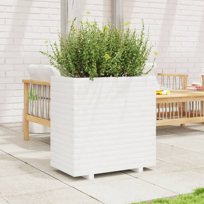 Jardinera De Madera Maciza De Pino Blanca 70x40x72 Cm_2