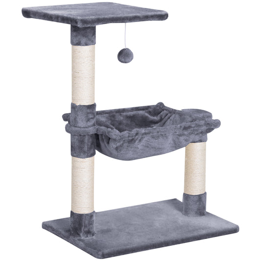 Pawhut Árbol Rascador Para Gatos 50x36x70 Cm Con Hamaca Plataforma Bola Gris_0