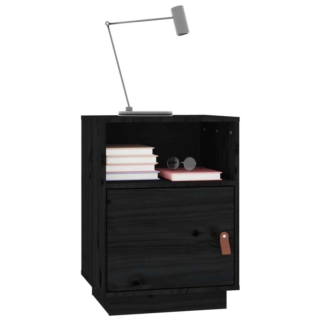 Mesitas De Noche 2 Uds Madera Maciza De Pino Negro 40x34x55 Cm_2