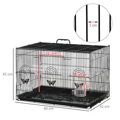 Pawhut Jaula Para Pájaros De Metal 60x41x41 Cm Con Comederos Y 2 Perchas Negro_2