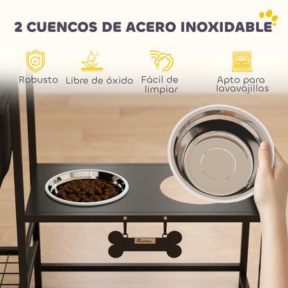 Pawhut Comedero Perro Elevado Con Cajón De Tela 2 Cuencos De Acero Inoxidable_5