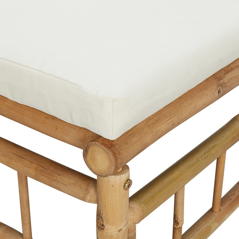 Vidaxl Sofá Esquinero De Jardín Bambú Con Cojines Blanco Crema_5