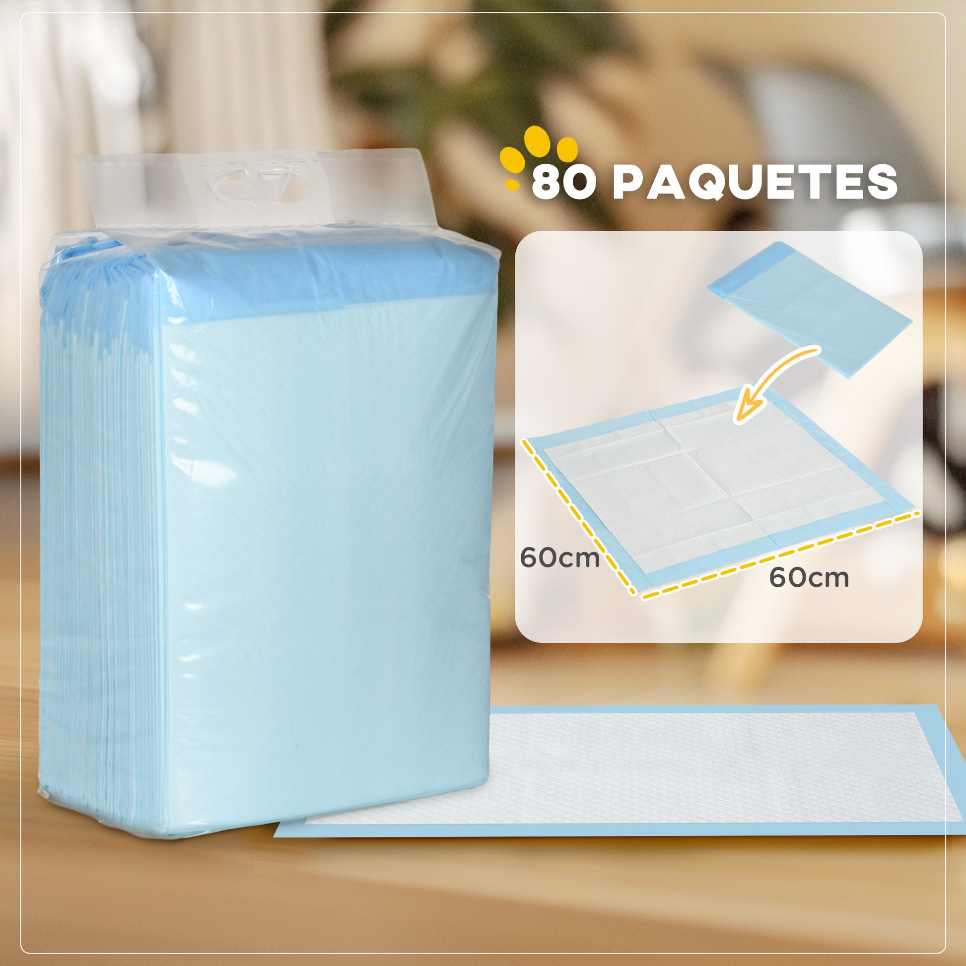 Pawhut Empapadores Para Perros 80 Unidad 60x60 Cm Diseño De 6 Capas Azul_4