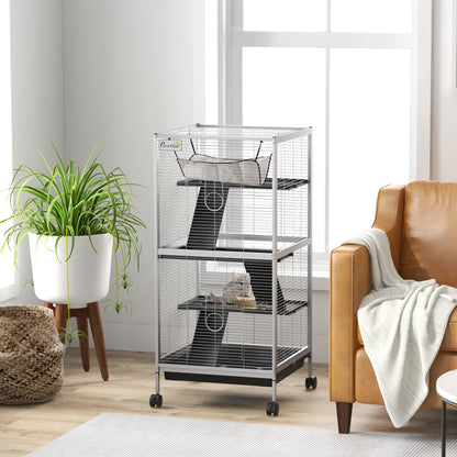 Pawhut Jaula Para Animales Pequeños De 4 Niveles Con Ruedas 52x52x113,5cm Gris_1