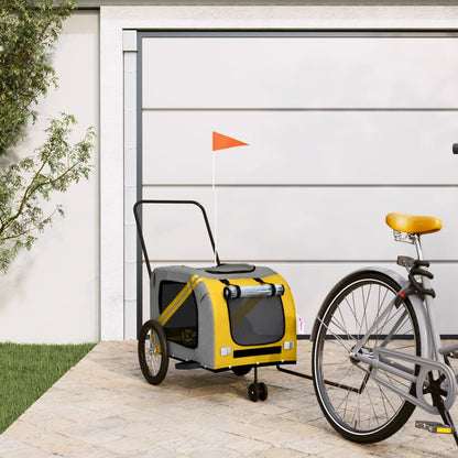 Vidaxl Remolque De Bicicleta Mascotas Hierro Tela Oxford Amarillo Gris_1