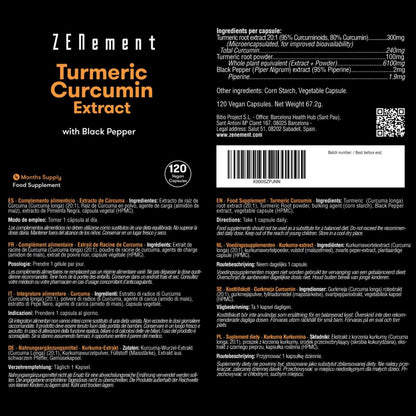 Extracto de Cúrcuma, con pimienta negra, Zenement 120 comprimidos