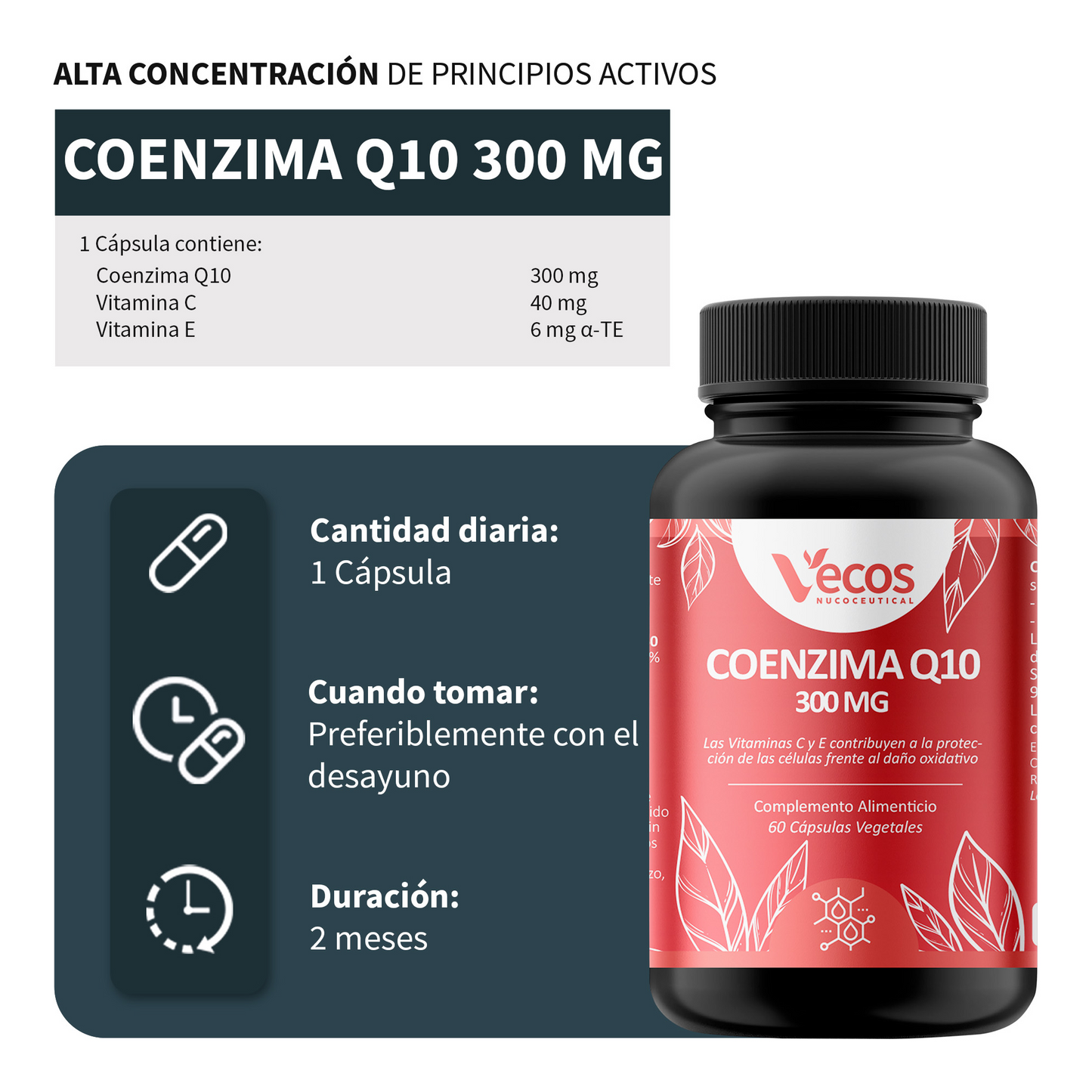 Coenzima Q10 300 Mg Vecos | Rendimiento Físico, Corazon Saludable Y Apoyo Energético_2