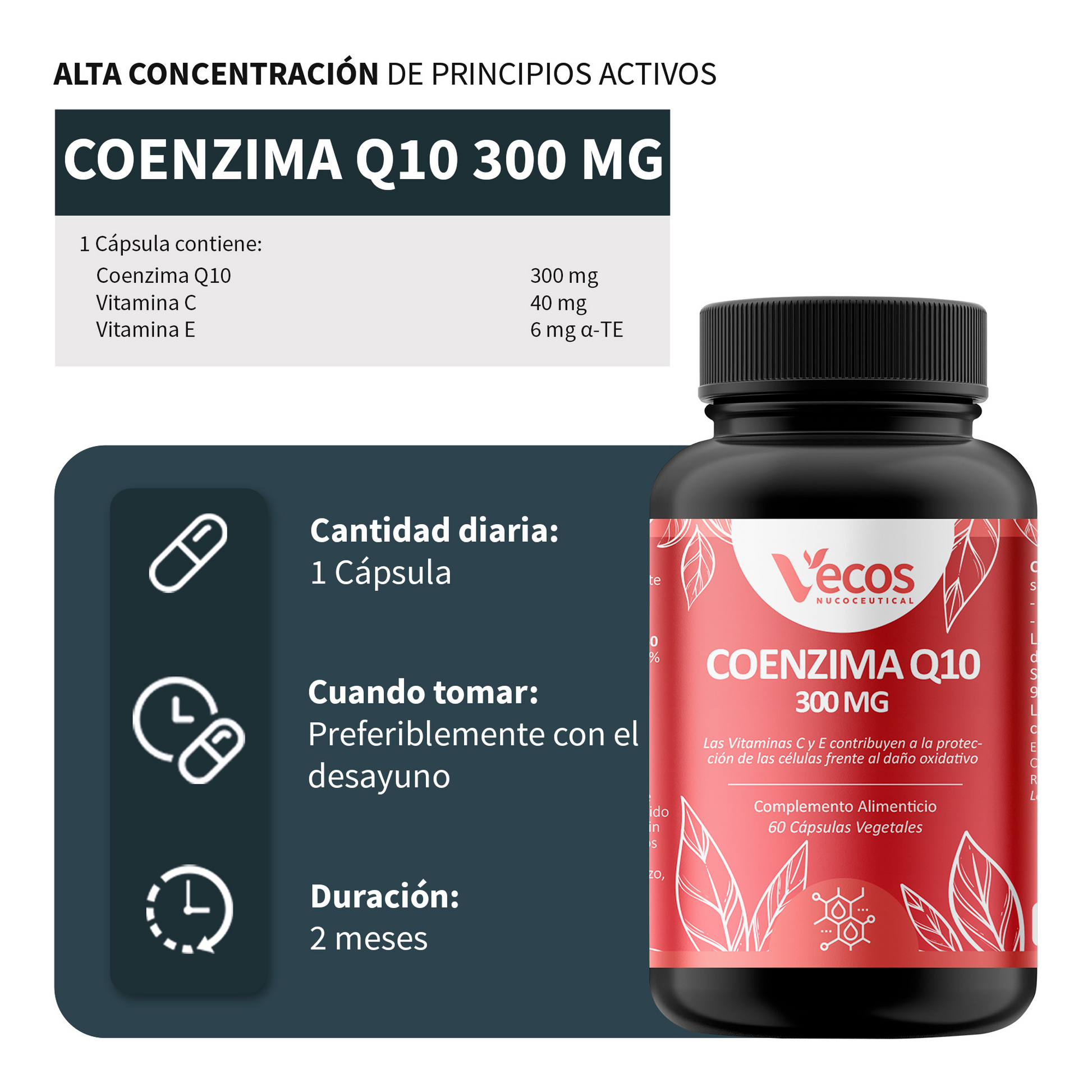 Coenzima Q10 300 Mg Vecos | Rendimiento Físico, Corazon Saludable Y Apoyo Energético_2