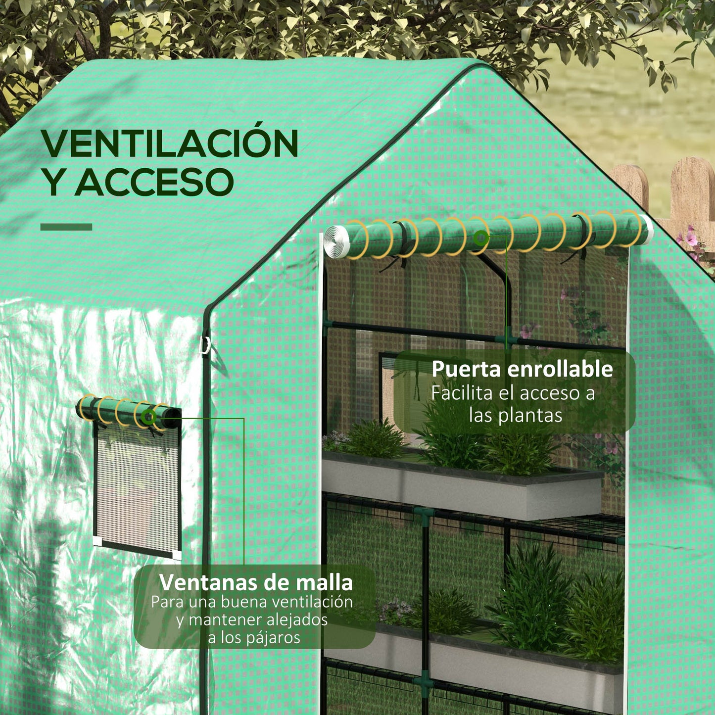 Outsunny Cubierta De Invernadero 140x143x190 Cm Con Ventana Anti-uv Verde_5