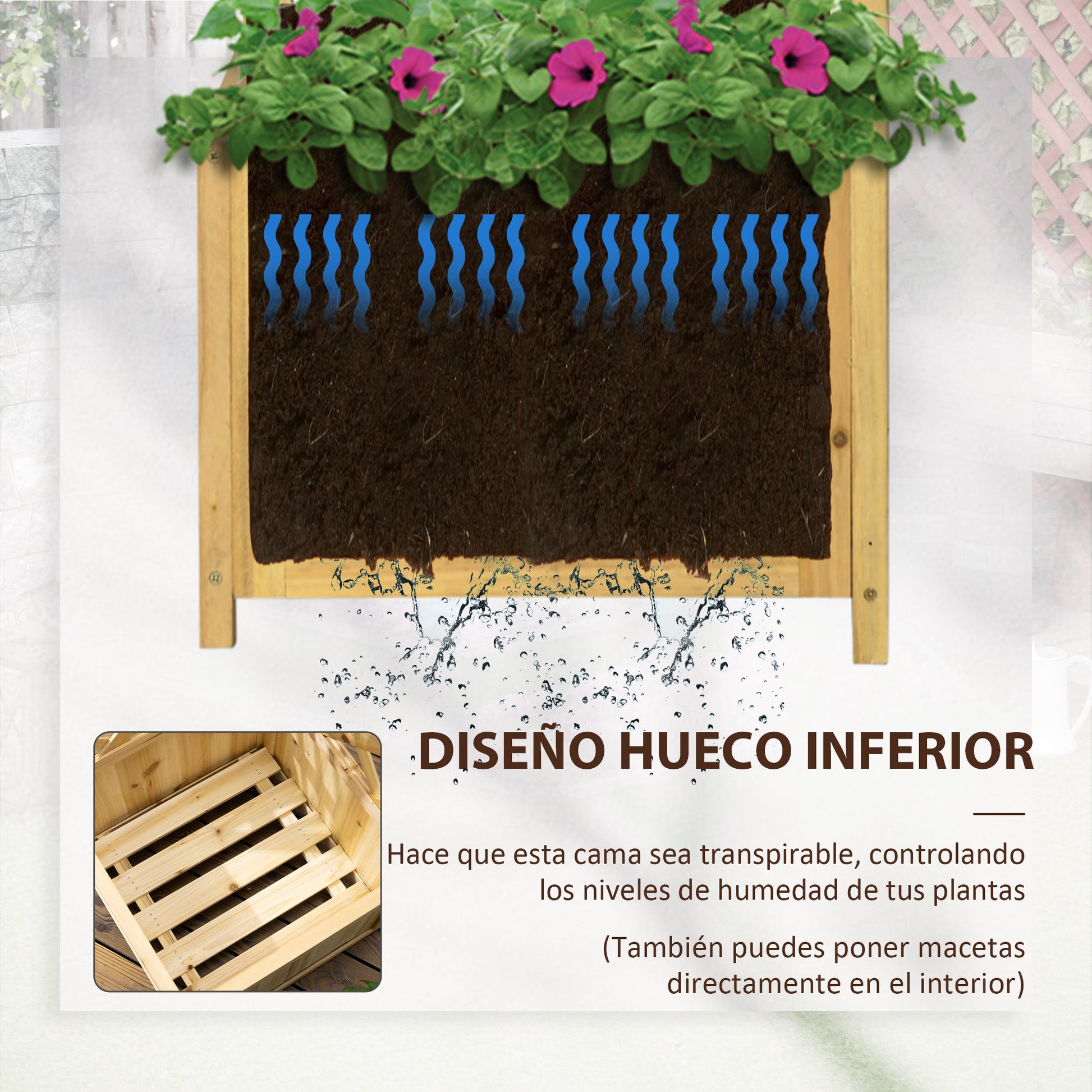 Outsunny Jardinera Con Enrejado De Madera Para Trepadoras 40x40x145 Cm Natural_4