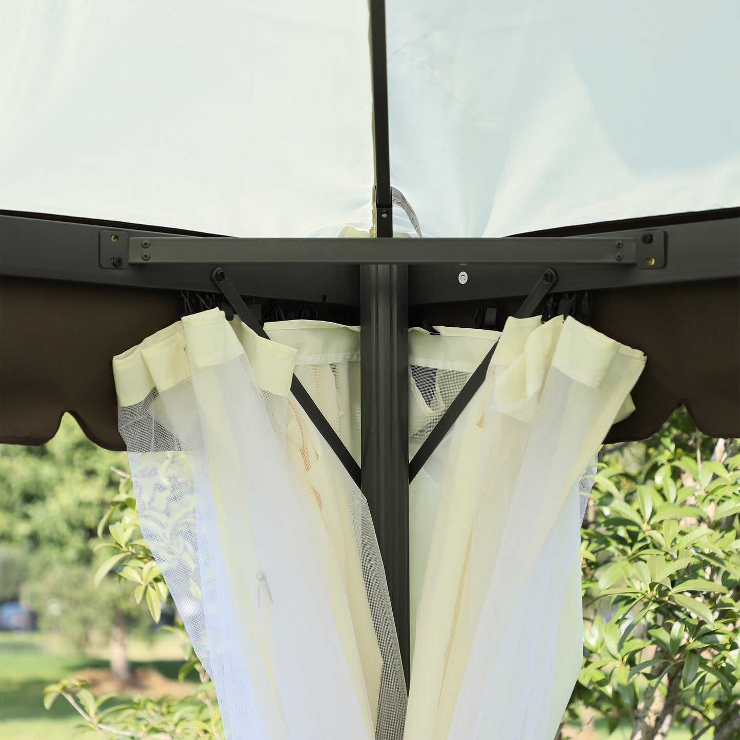 Outsunny Cenador De Jardín 4x3 M Pabellón De Jardín Con Doble Techo Crema_4