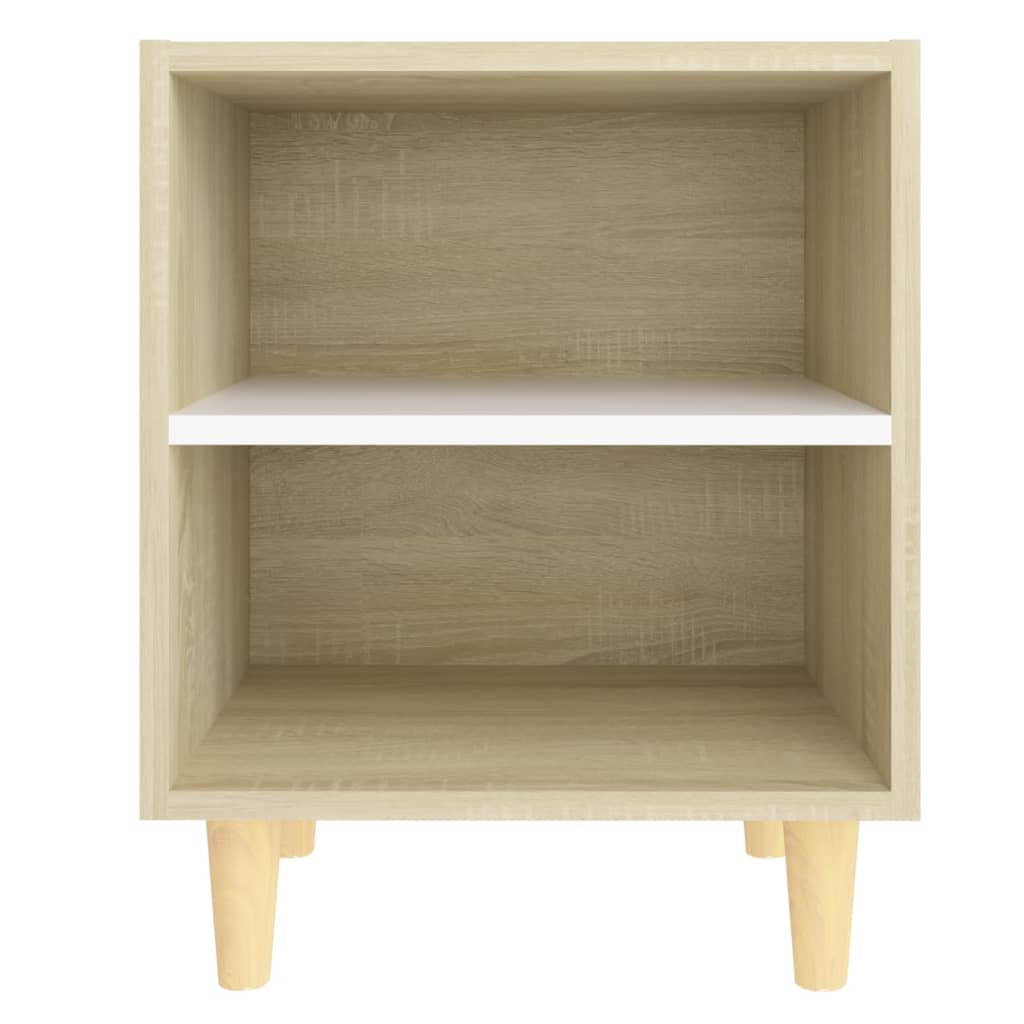 Mesitas Noche 2 Uds Patas Madera Blanco Y Sonoma 40x30x50 Cm_3