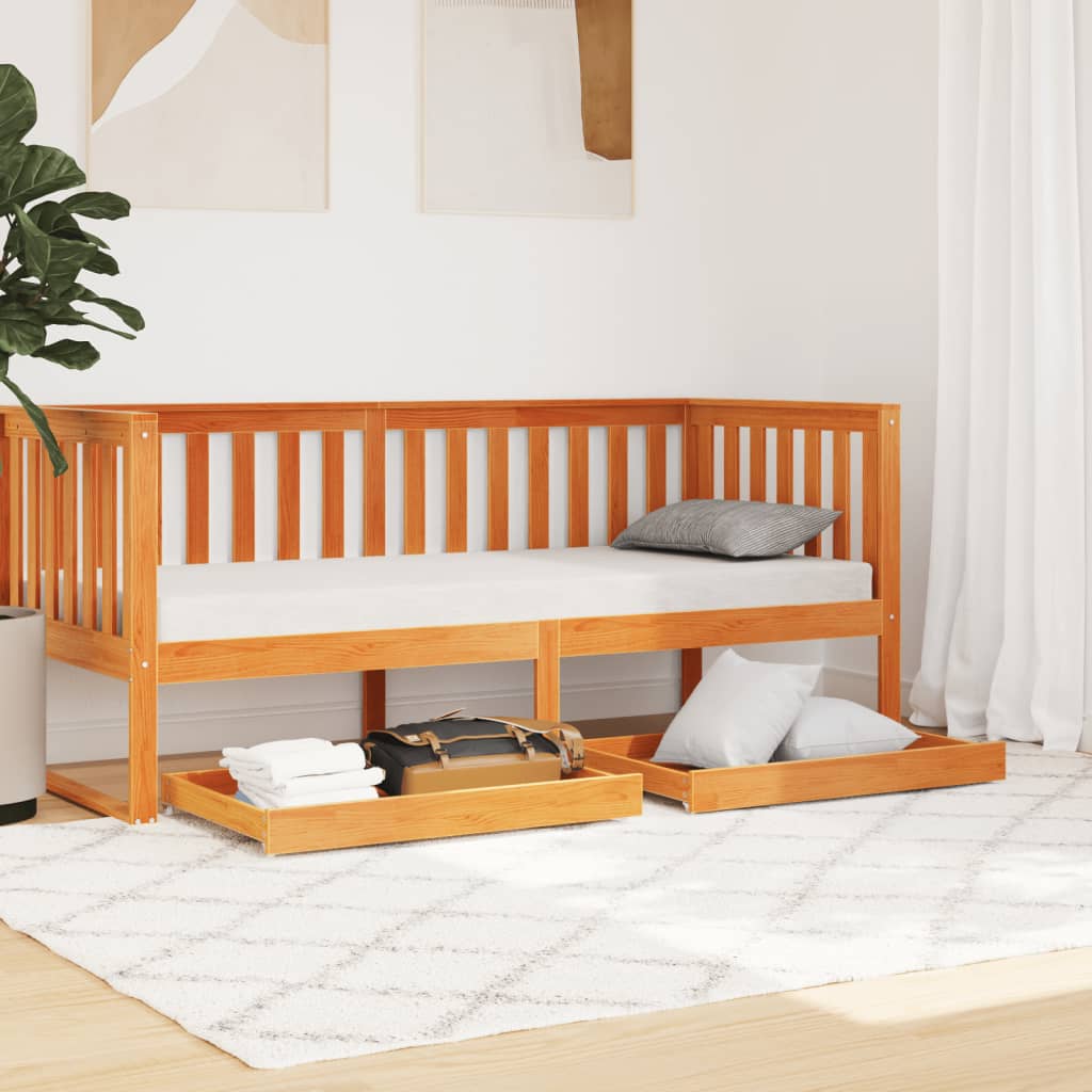 Cajones De Sofá Cama 2 Uds Madera Maciza De Pino Marrón Cera / Vetonek_5