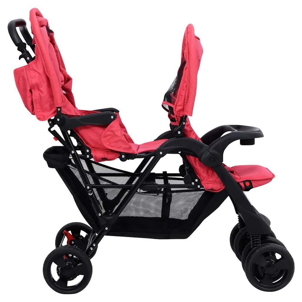 Vidaxl Carrito Para Gemelos Tandem De Acero Rojo_3