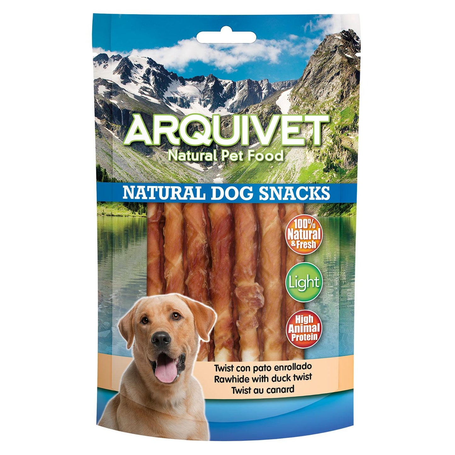 Snack natural para perros  Twist de pato enrollado Arquivet 13cm   100gr