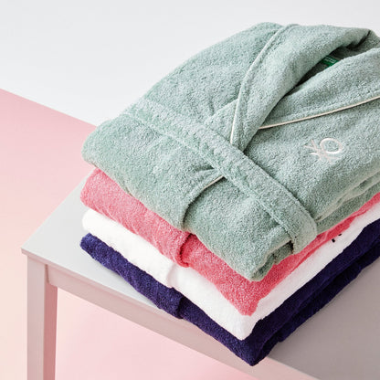 Albornoz M/l 420gsm 100% Algodon C/ Logo Bordado Azul Marino Core Benetton