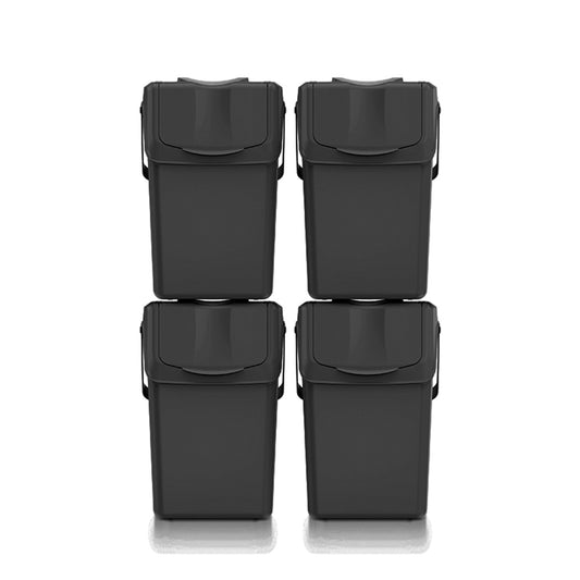 Set De 4 Cubos De Basura Keden Sortibox Para Reciclado, 100% Plástico Reciclado, Negro, Volumen 4x25l