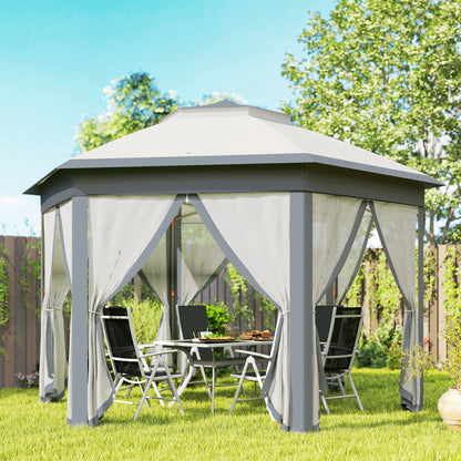 Outsunny Carpa Plegable 4x3,4 M Con Doble Techo 6 Mosquiteras Anti-uv Gris_1