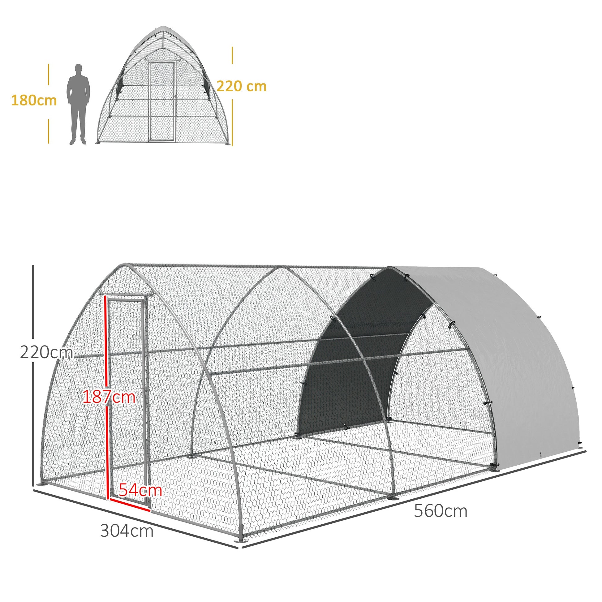 Pawhut Gallinero Para Exterior 304x560x220 Cm Cubierta De Tela Oxford Plata_2