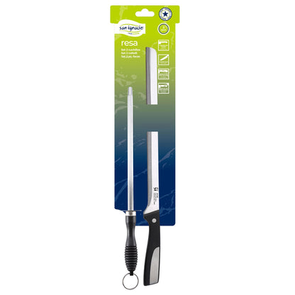 Juego De 2 Piezas Cuchillos Jamoneros + Chaira Acero Inoxidable San Ignacio