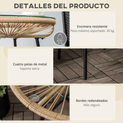 Outsunny Mesa Auxiliar Ratán Sintético Con Tablero De Vidrio Templado Ø50x50 Cm_5