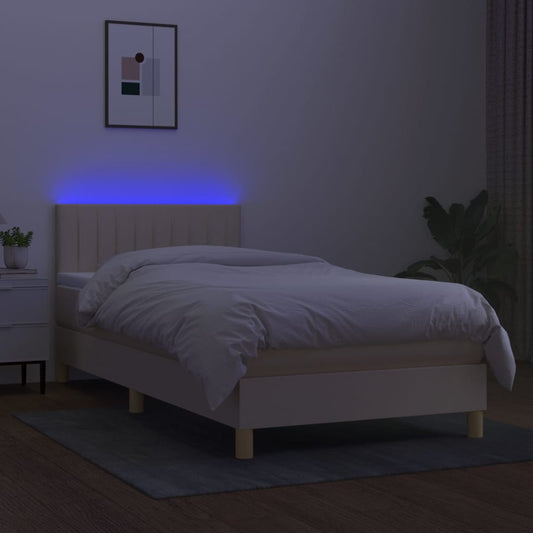 Cama Box Spring Con Colchón Y Led Tela Crema 80x200 Cm / Vetonek_0