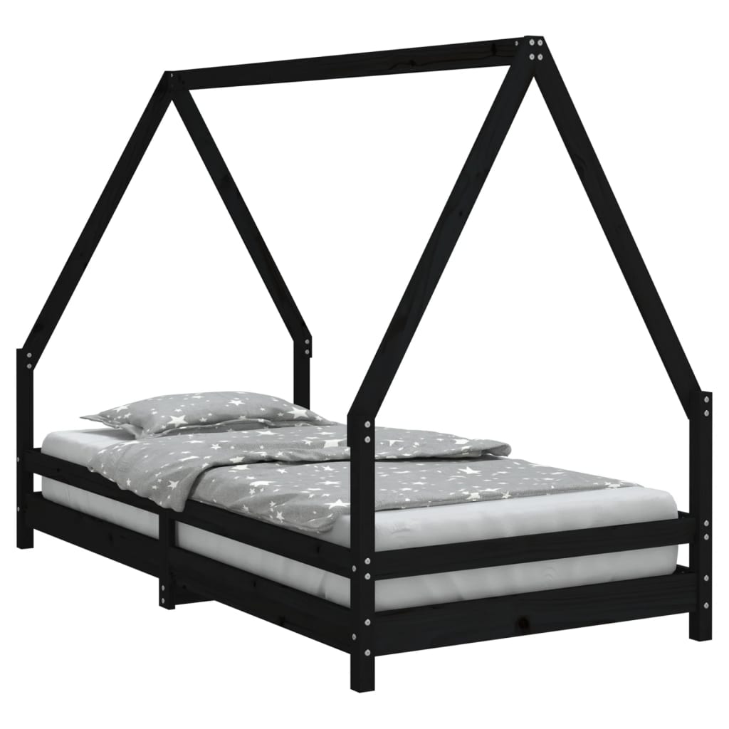 Estructura De Cama Para Niños Madera De Pino Negro 90x190 Cm / Vetonek_0
