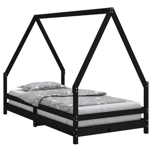 Estructura De Cama Para Niños Madera De Pino Negro 90x190 Cm / Vetonek_0