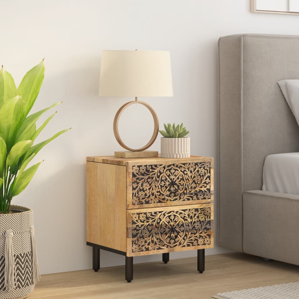 Mesita De Noche De Madera Maciza De Mango 40x33x46 Cm_1