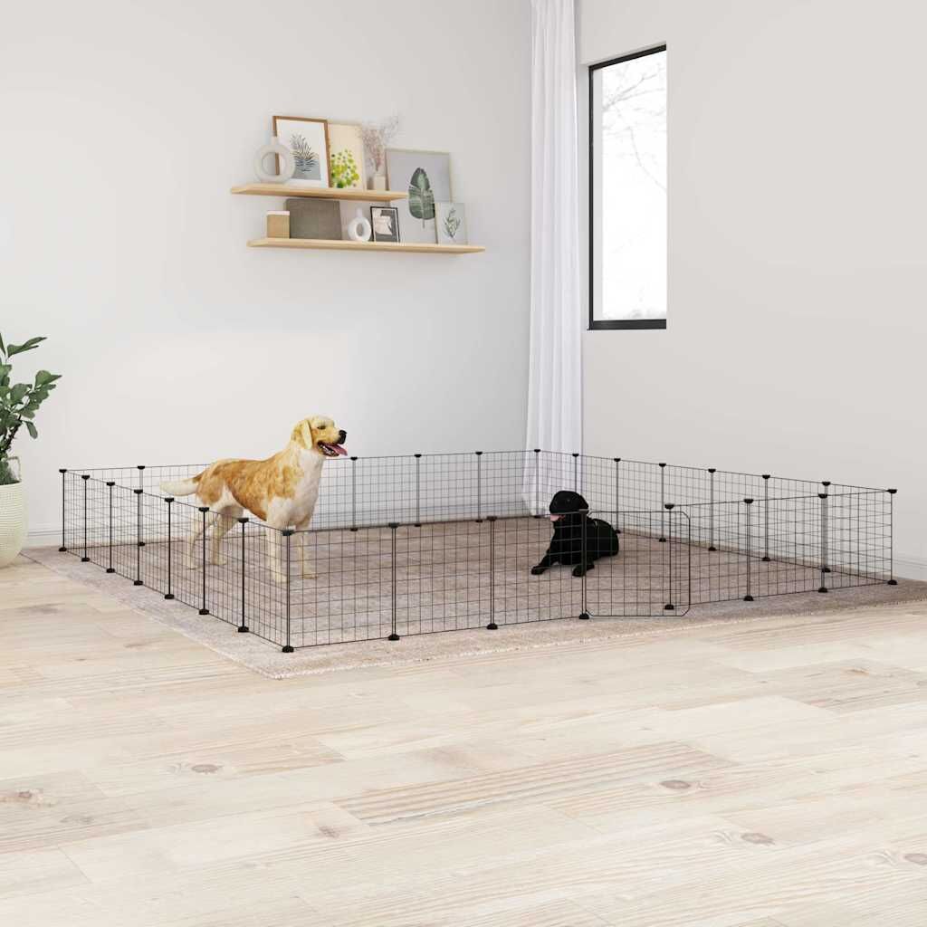 Vidaxl Jaula Para Mascotas De 28 Paneles Puerta Acero Negro 35x35 Cm_1