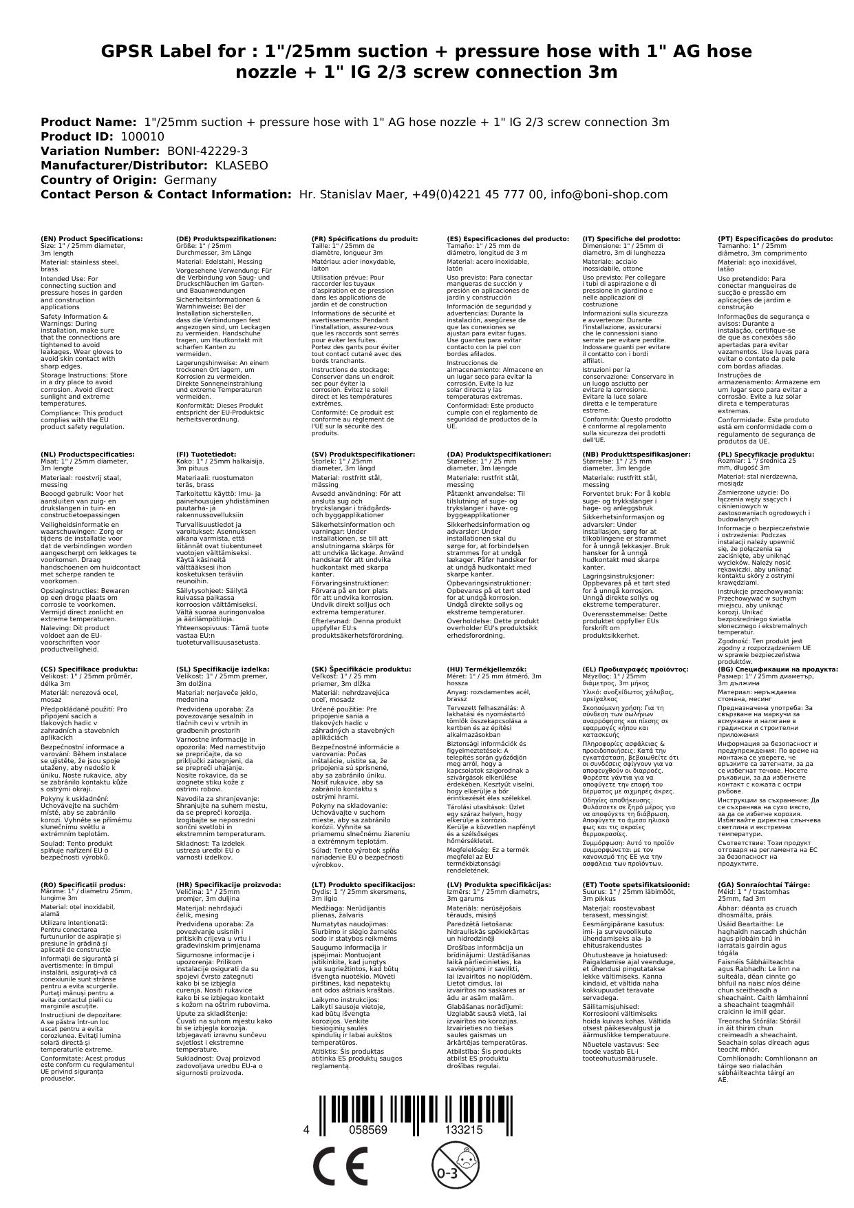 1/25mm Manguera De Succión Y Presión Con Boquilla De Manguera Macho De 1 + 1 Hembra 2/3 Conexión 3m