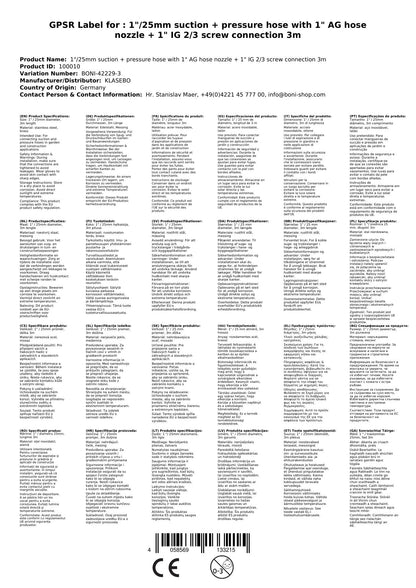 1/25mm Manguera De Succión Y Presión Con Boquilla De Manguera Macho De 1 + 1 Hembra 2/3 Conexión 3m