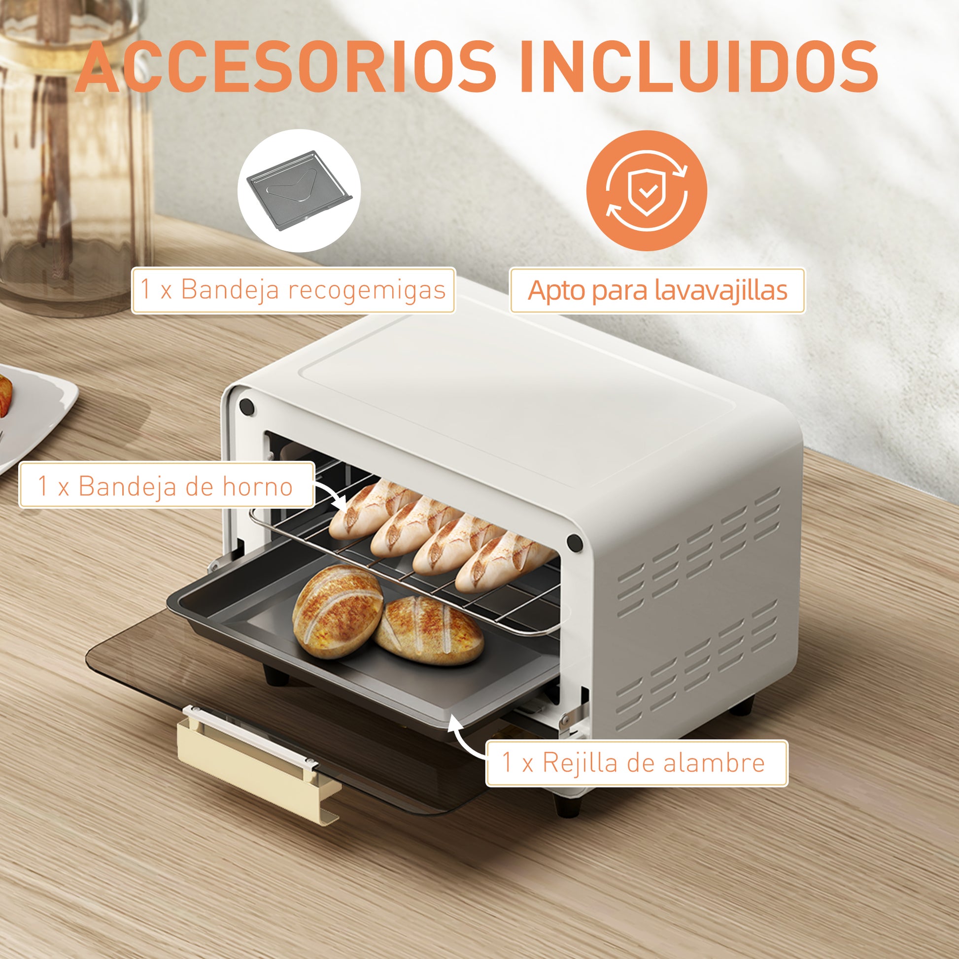 Homcom Horno Eléctrico De Sobremesa 12l 750w Con Puerta De Vidrio Blanco_5