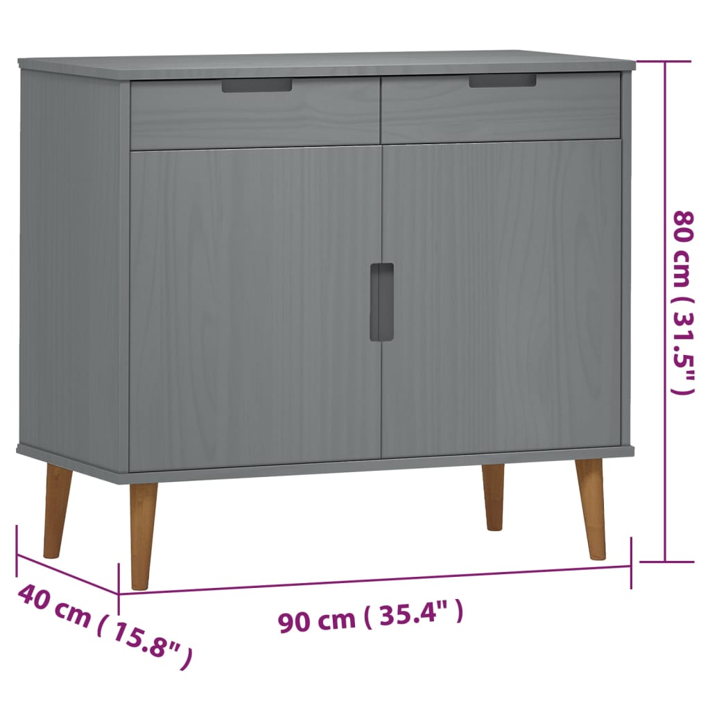 Aparador Molde Madera Maciza De Pino Gris 90x40x80 Cm / Vetonek_5